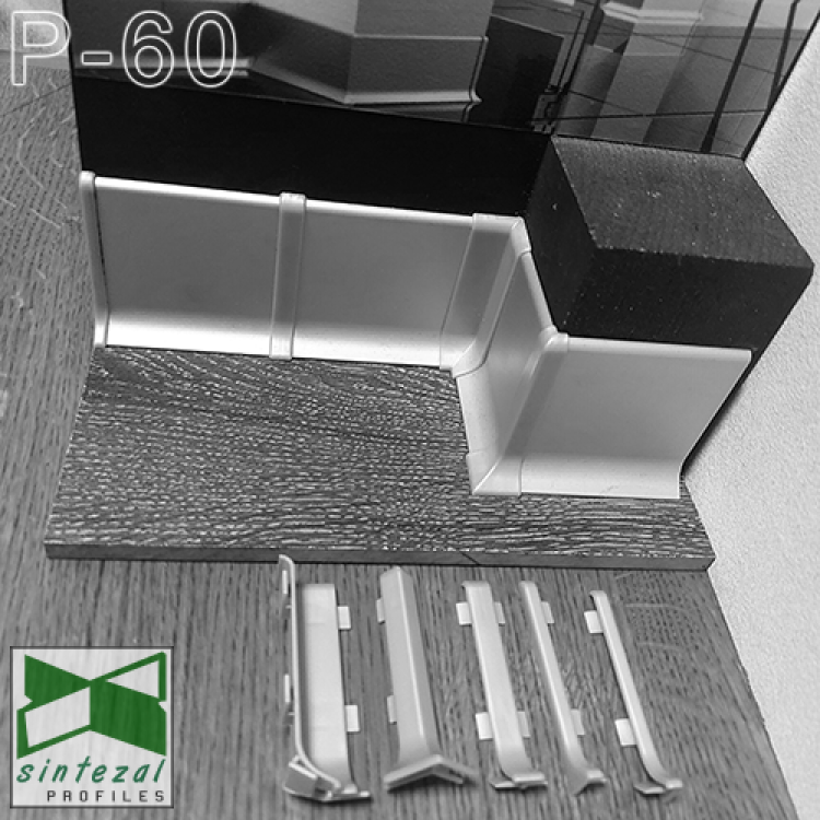 Дизайнерський алюмінієвий плінтус для підлоги Sintezal P-60, 60х10х2500мм.