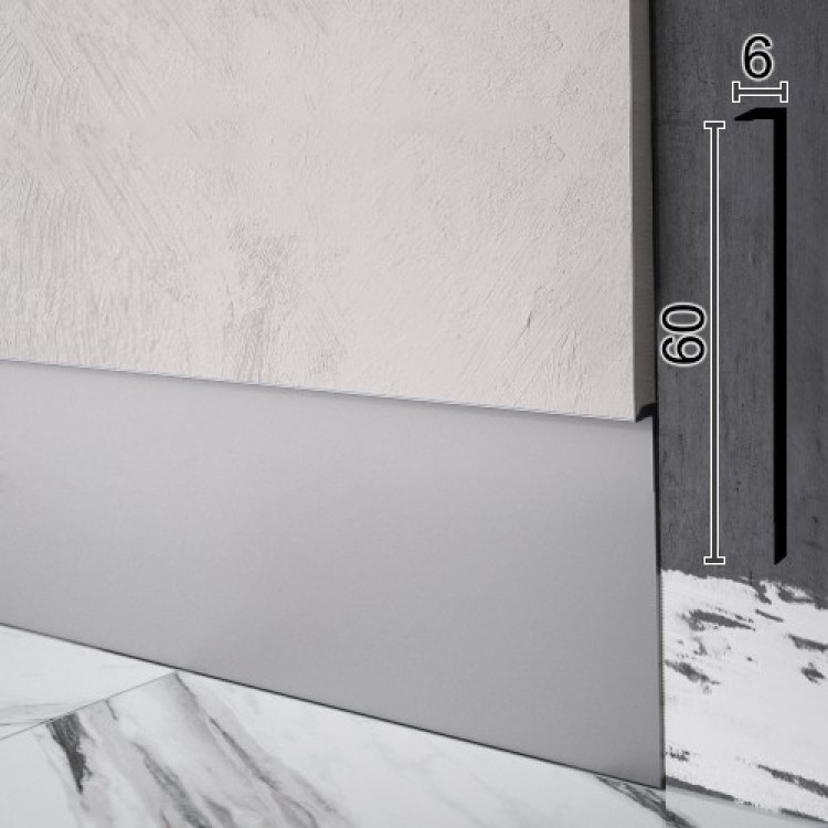 Скрытый плинтус алюминиевый под штукатурку для мдф вставокSintezal P-119, 60х6х2500мм. Без покрытия